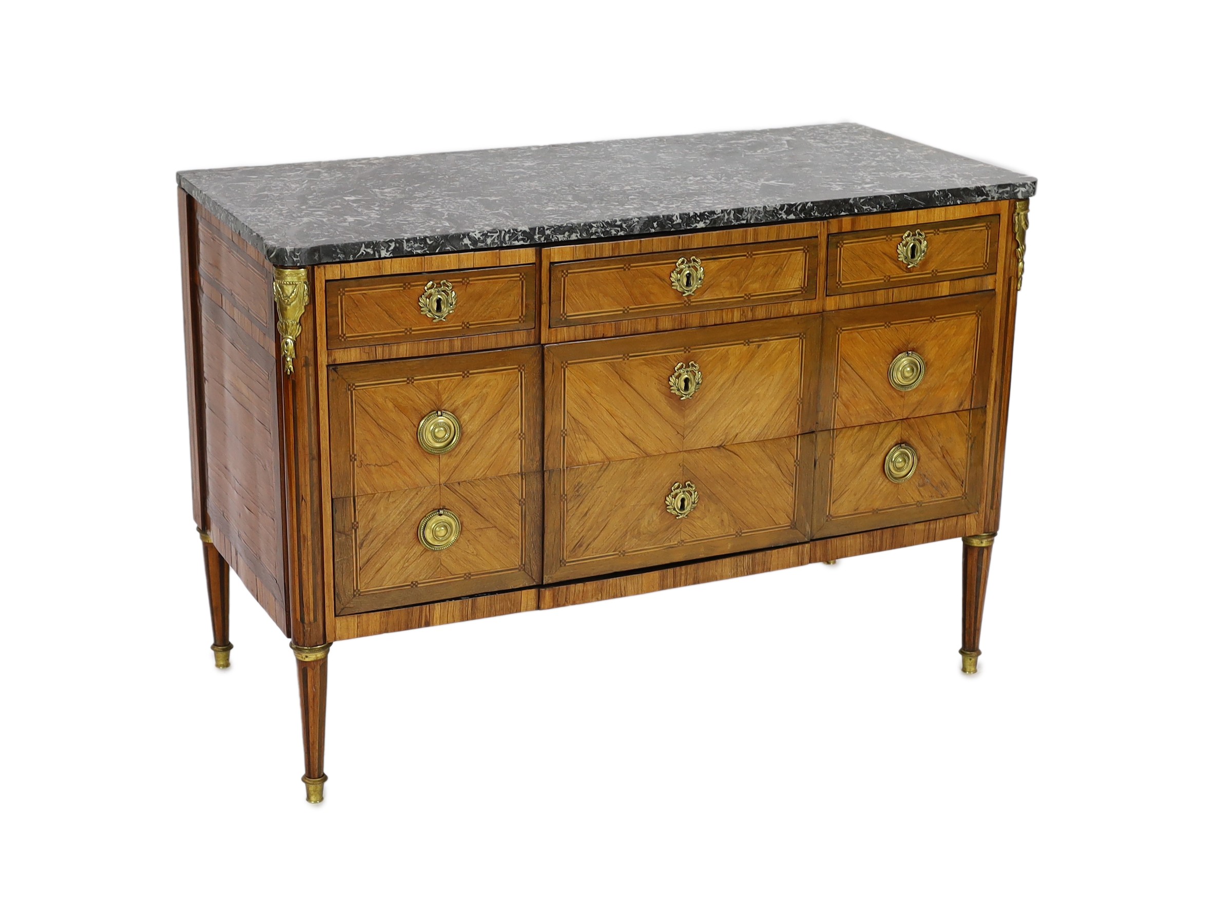 A Louis XVI ormolu mounted kingwood commode, W.126cm D.58cm H.85cm